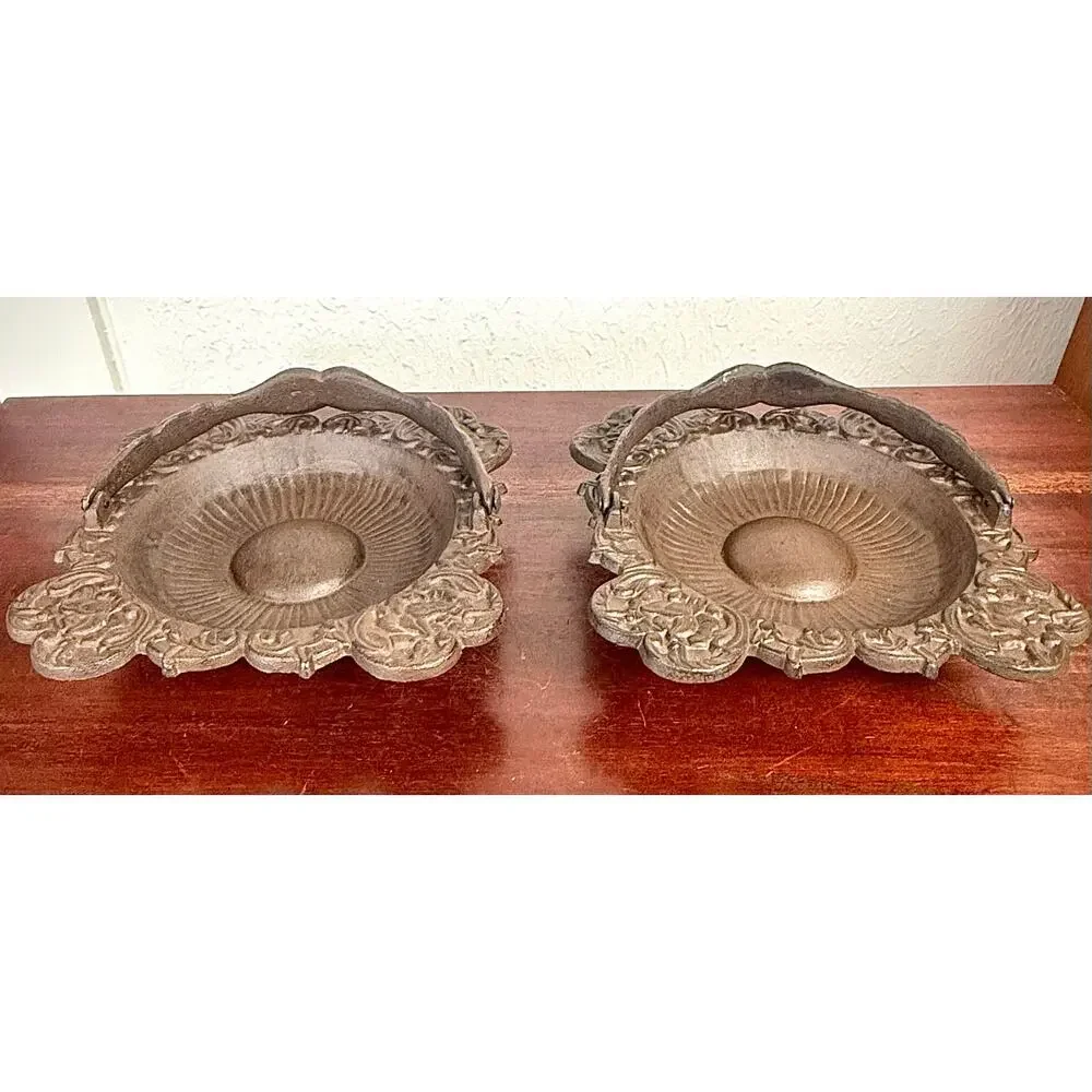 Cast Iron Basket Bowls Pair Victorian Style Decorative Centerpieces